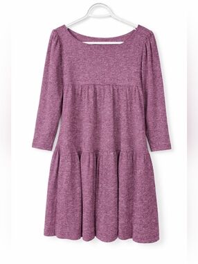 ​Plum Purple Metallic Shimmer Tiered Dress Long Sleeve Sparkly Holiday Mini